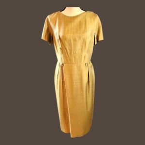 1950s Vintage Champagne Raw Silk Pencil Dress – Union Made, Hand Sewn Glamour